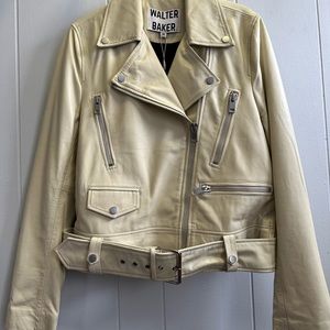 Walter Baker light yellow leather biker jacket size M